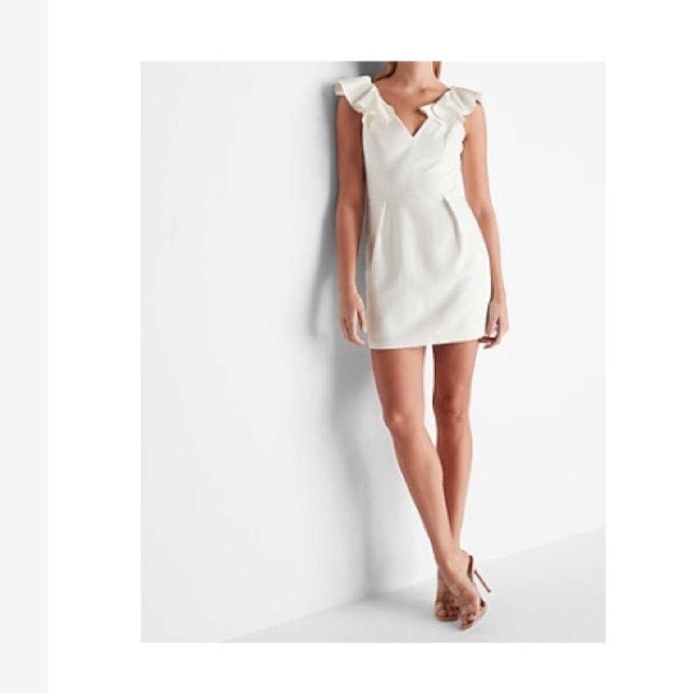 EXPRESS RUFFLE SHOULDER BACK CUT OUT MINI DRESS